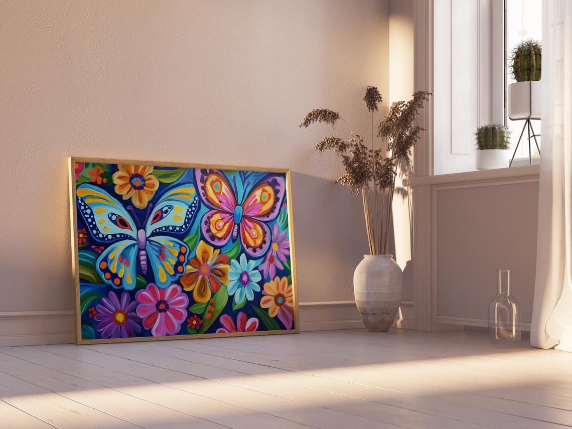Print Butterfly Portrait Painting Mexican Wall Art New Listing 13 - Image 2