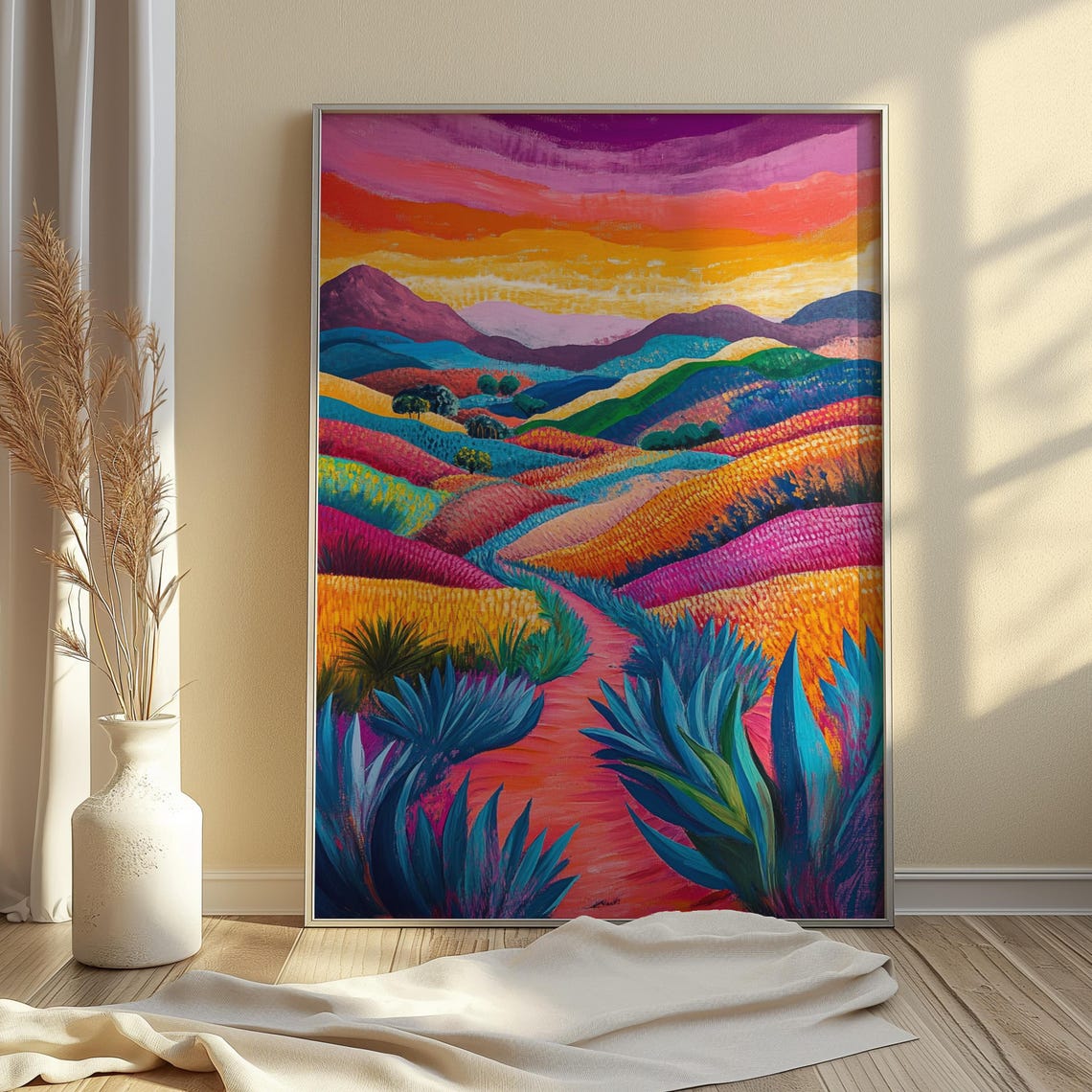 Rainbow Desert Hills Agave Plants Colorful Sunset Landscape Art Print - Image 4