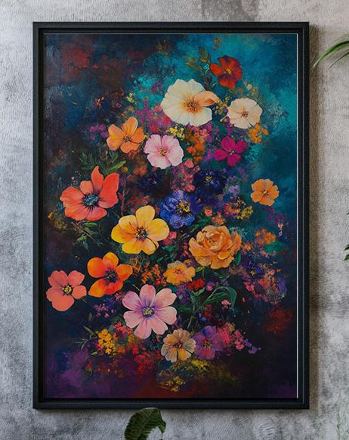 Colorful Wildflowers on Dark Background Botanical Wall Poster