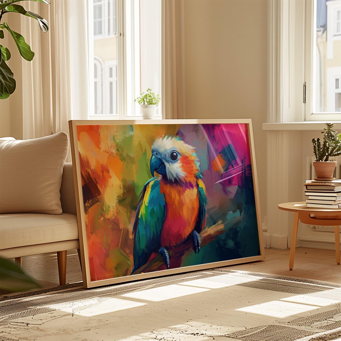 Rainbow Parrot White Crest Abstract Color Burst Wall Art Print - Image 4