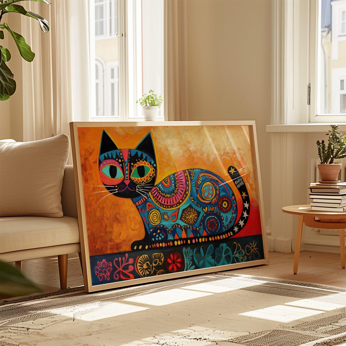 Cat Portrait Painting, Mexican Wall Art - Image 4