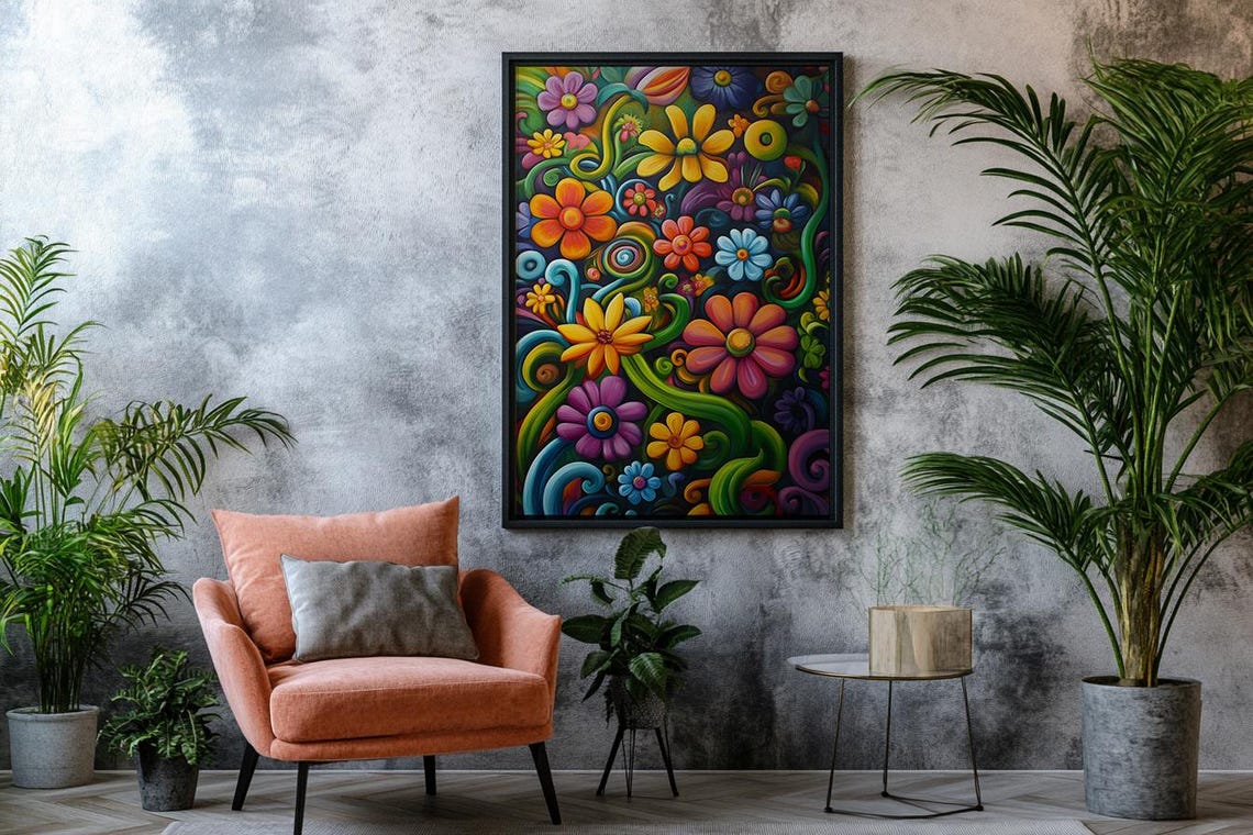 Psychedelic Daisy Swirls Colorful Bold Floral Pattern Fun Art Poster - Image 2