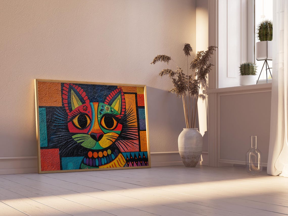Cat Portrait Painting, Mexican Wall Art - Image 2