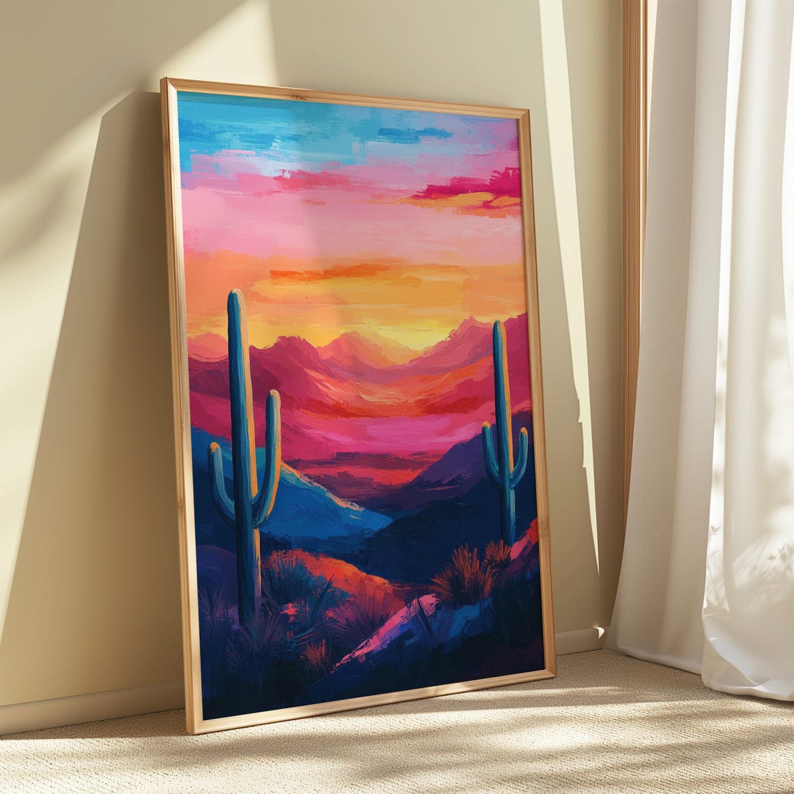 Saguaro Cactus Desert Sunset Pink Orange Sky Landscape Art Poster - Image 5