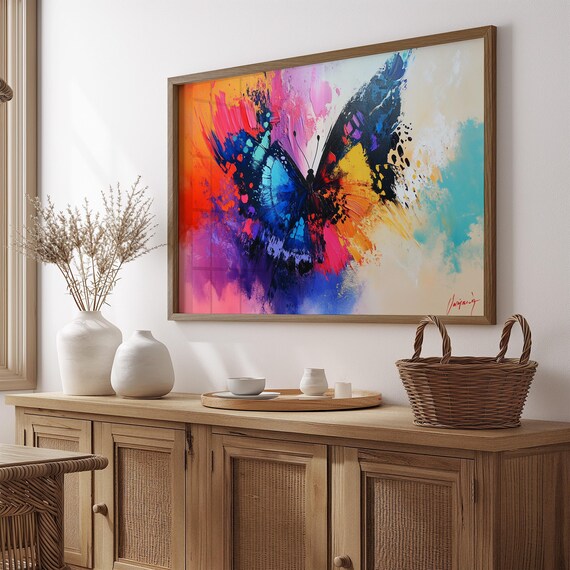 Abstract Expressionist Butterfly Painting Splash Color Wings Wall Art Print