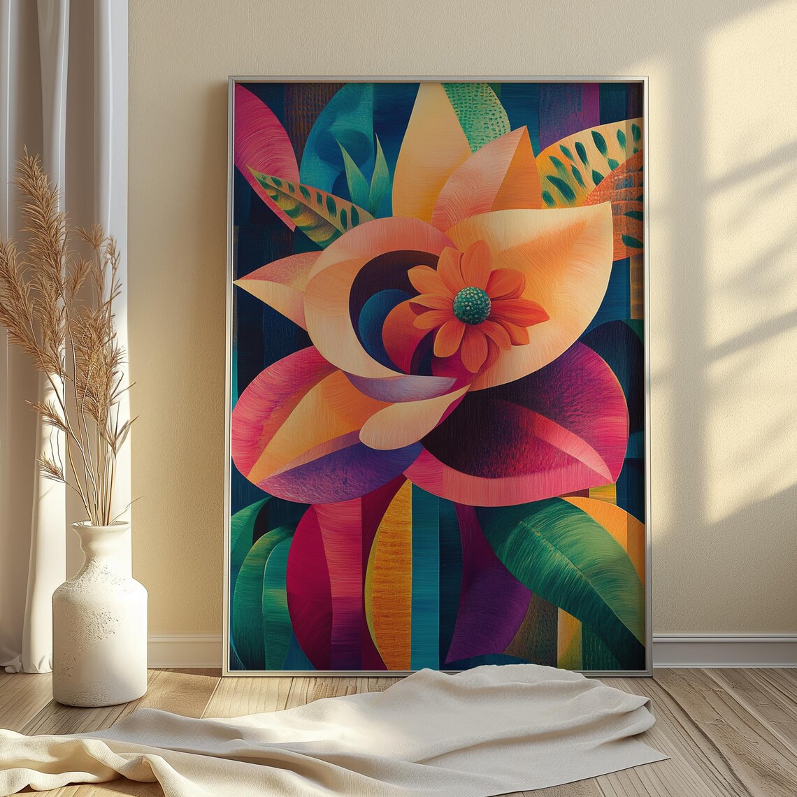 Curled Petal Dahlia Daisy Center Lush Foliage Bold Floral Art Poster - Image 4