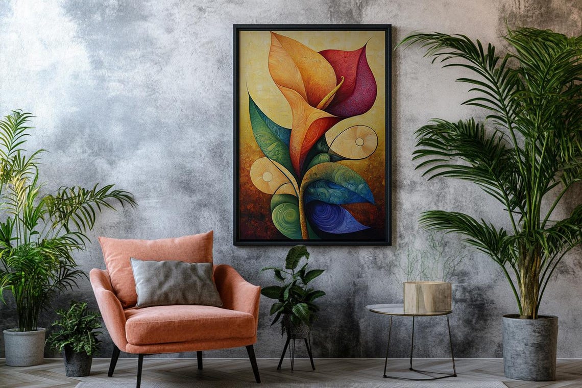 Abstract Calla Lily Orange Red Modern Bold Flower Painting Art Poster - Image 2
