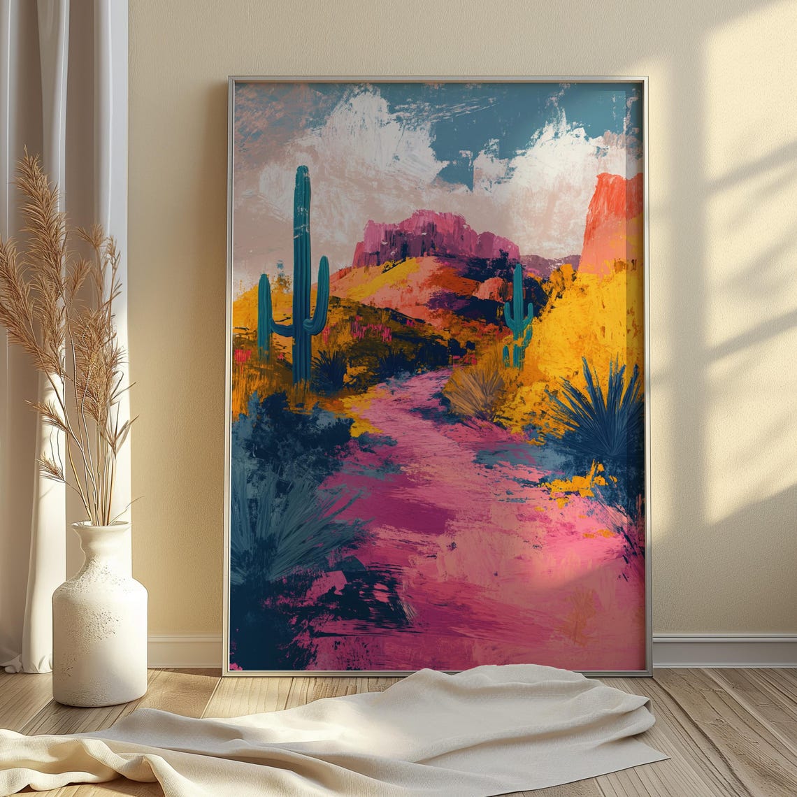 Desert Canyon Trail Saguaro Cacti Pink Mesas Southwest Wall Art Poster - Image 4