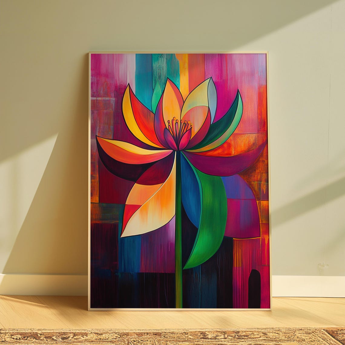 Rainbow Lotus Bloom Bold Colorful Abstract Modern Floral Art Poster