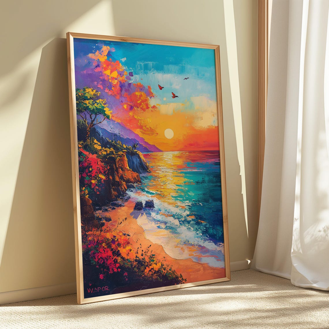Coastal Sunset Rocky Cliffs Beach Birds Colorful Ocean Art Print - Image 5