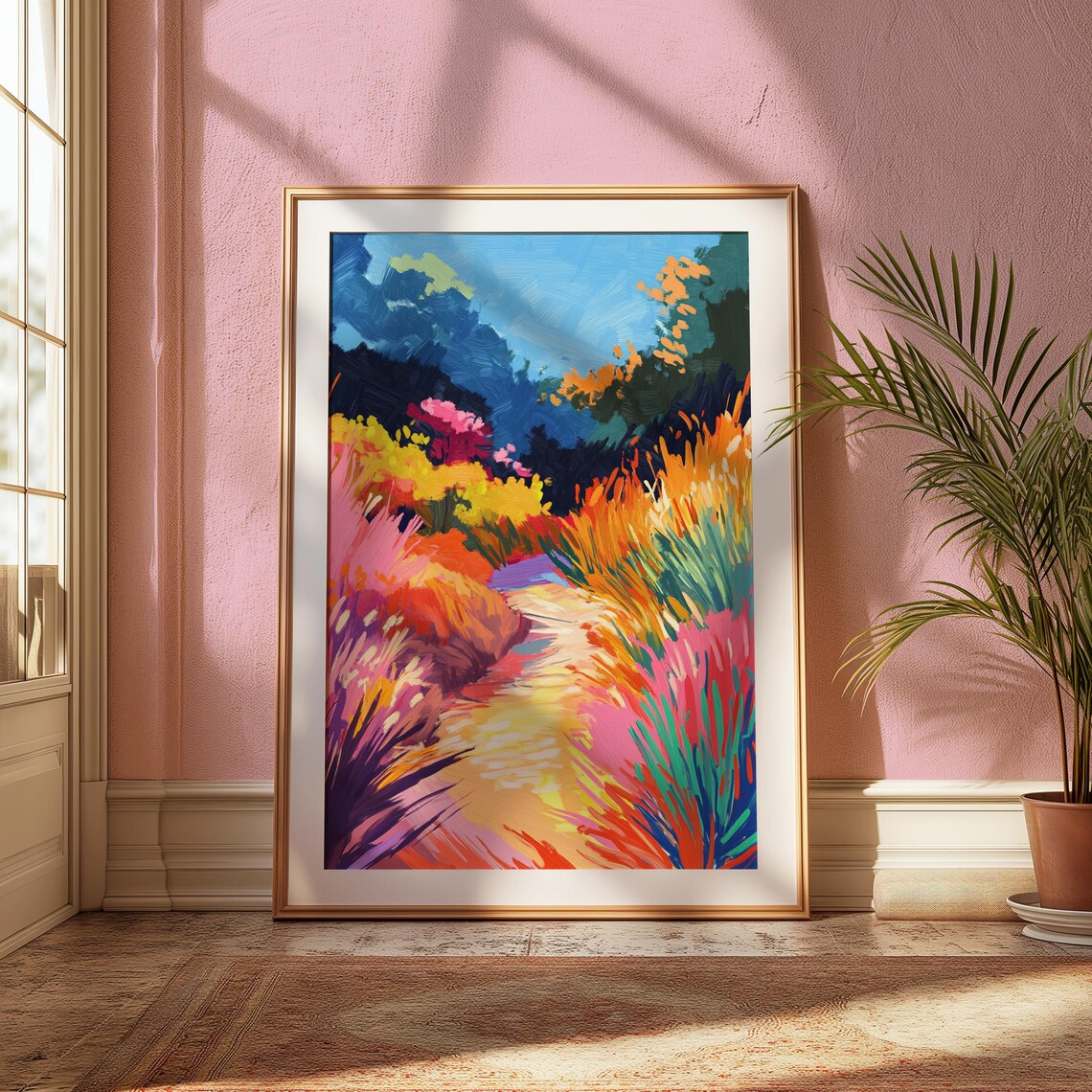 Sunlit Meadow Path Colorful Grasses Impressionist Landscape Wall Art Poster - Image 2