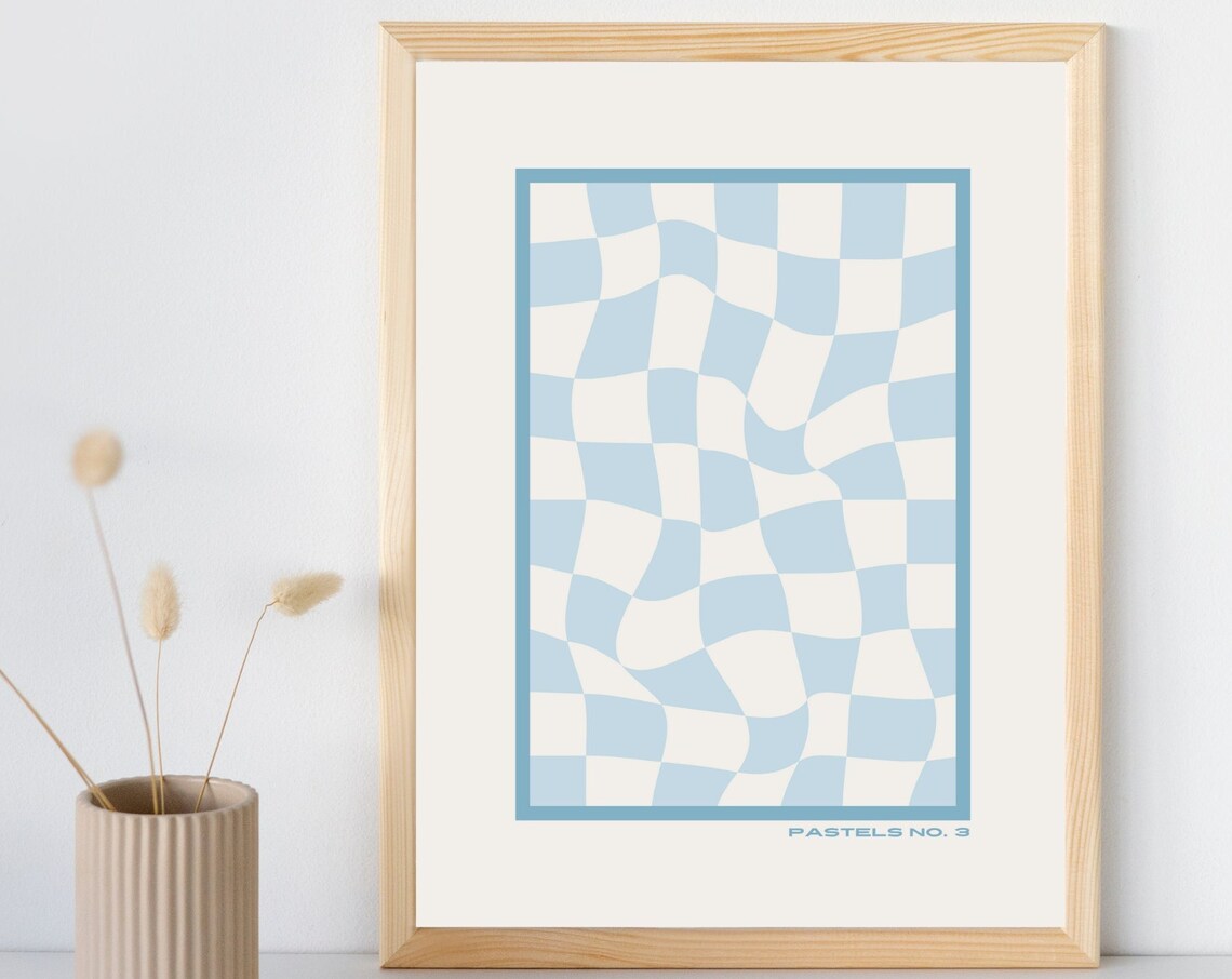 Pastels No 3 Blue Retro Checkered Art Print - Image 6