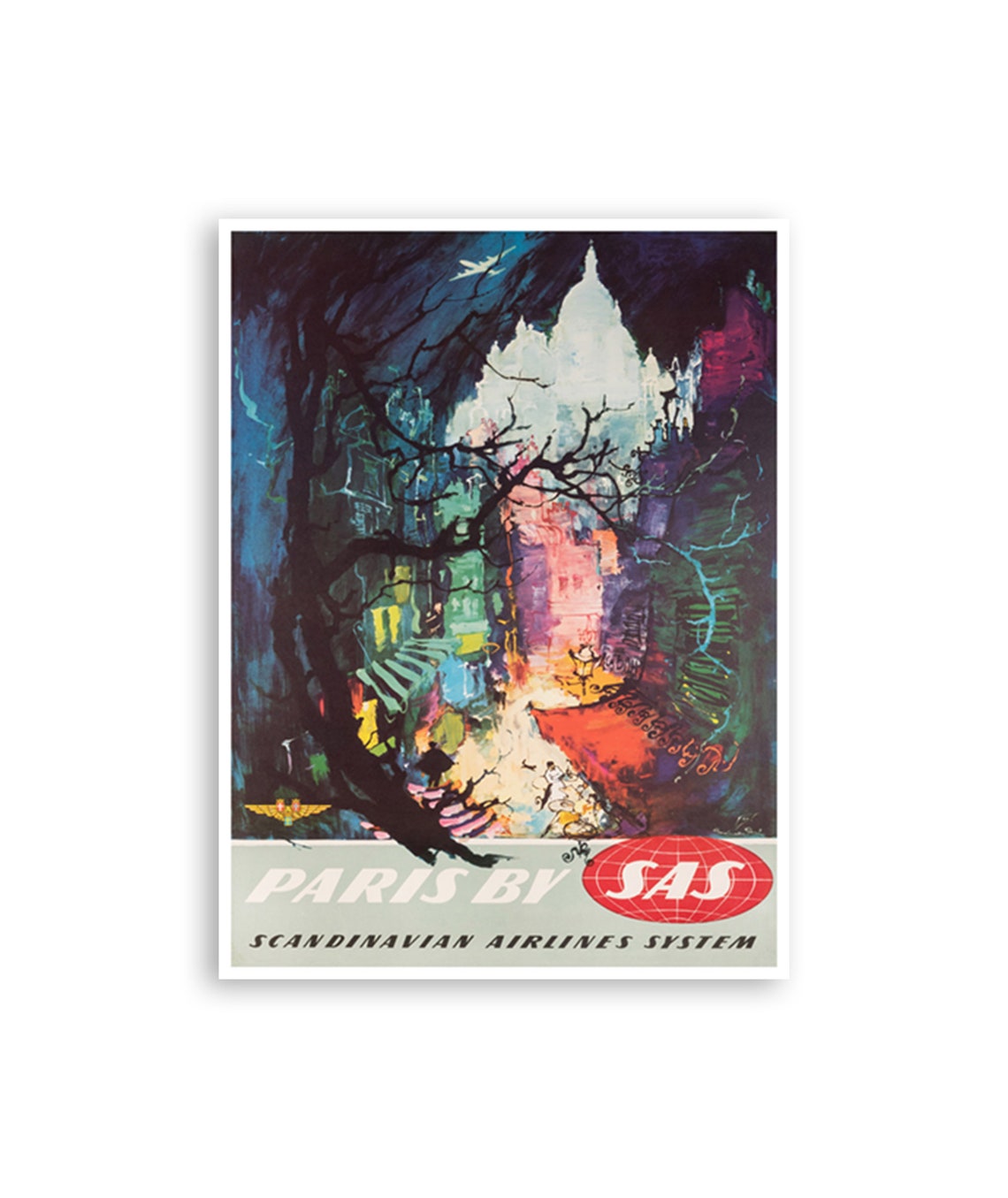 Paris by SAS Montmartre Night Impressionist Vintage Travel Poster