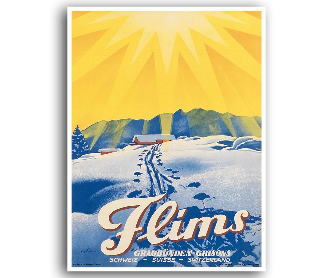 Flims Switzerland Vintage Travel Poster Art Print