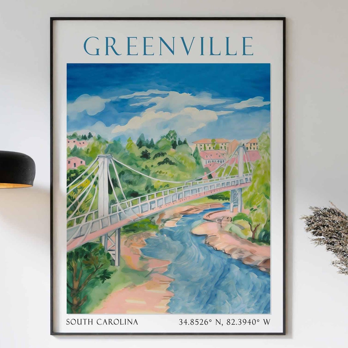 Greenville South Carolina Travel Print Greenville Poster South Carolina Wall Art Greenville Travel Decor Greenville Travel Gift