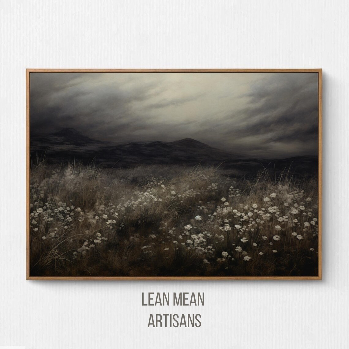 Dark Academia Wildflowers Stormy Sky Moody Landscape Art Print