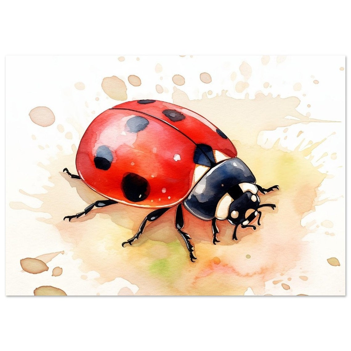 Red Ladybird With Black Spots Watercolour Insect Close Up Poster - Image 4