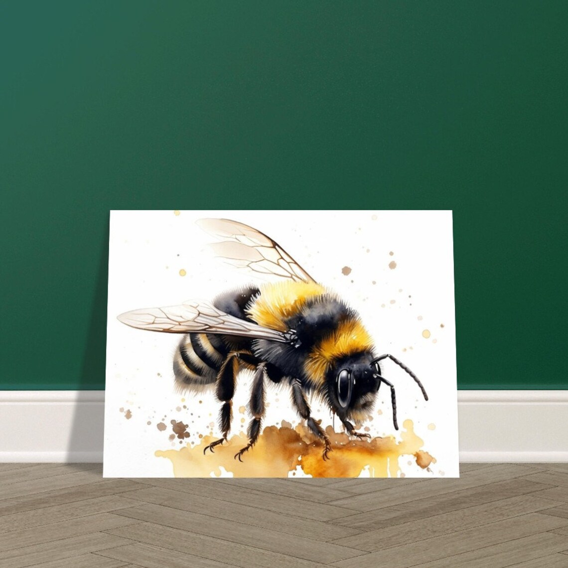 Bumblebee Close Up Yellow Black Watercolour Flying Insect Poster - Image 4