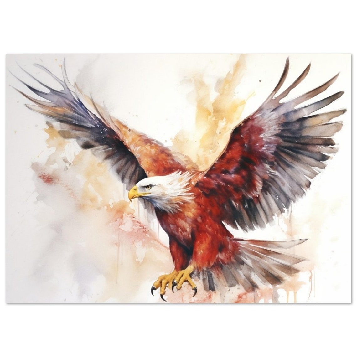 Powerful Bald Eagle Soaring Wings Watercolour Bird of Prey Art Poster