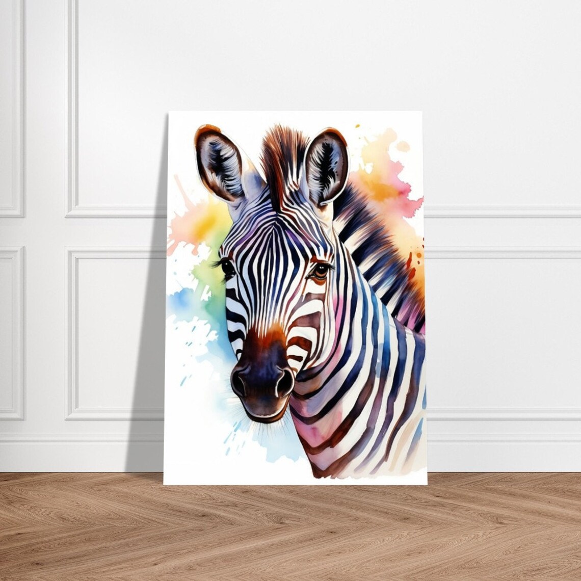 Zebra Portrait Watercolour Painting Colourful Splash Safari Art Poster - Image 3