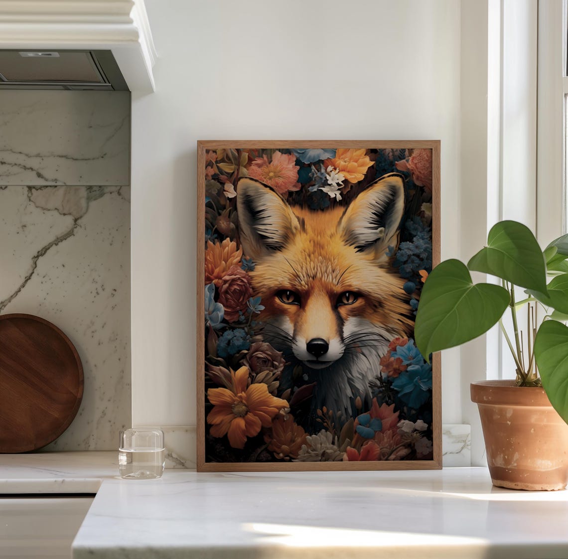 Close Up Fox Face Surrounded by a Dense Colorful Floral Wreath Poster - Image 3