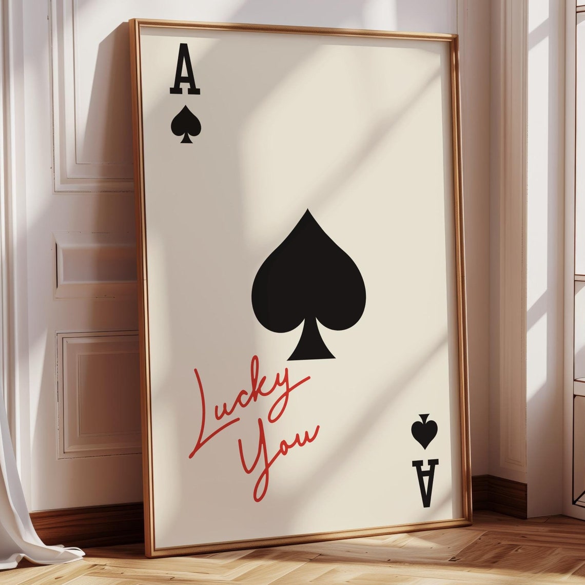 Ace Of Spades Lucky You Print Poster Retro Trendy Wall Art Aesthetic Print Vintage Playing Card Poster Print Black Ace Of Spades