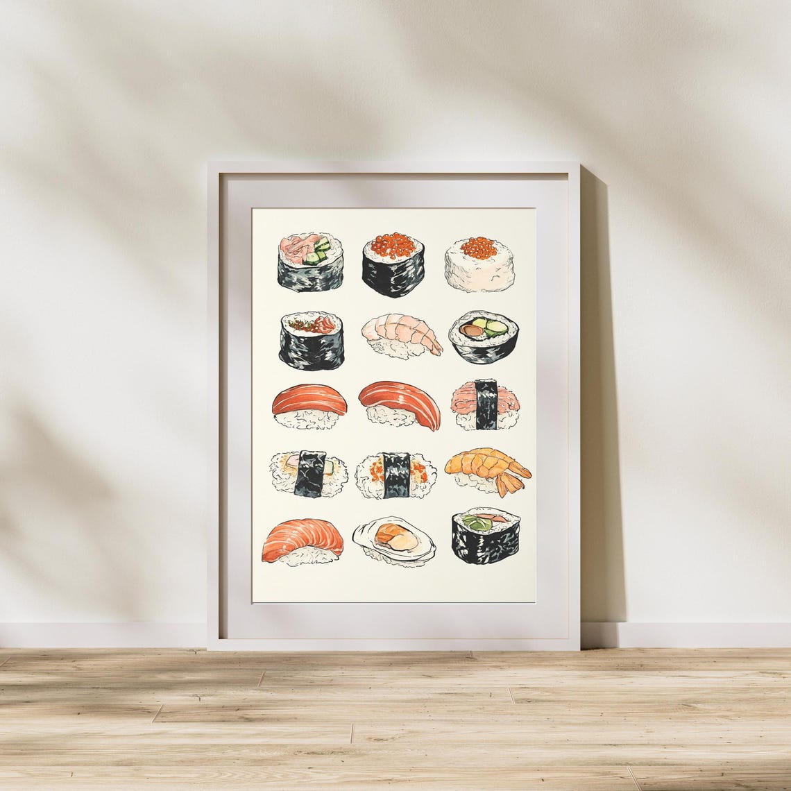 Hand-Drawn Sushi Variety Chart with Nigiri Maki and Hosomaki Poster - Image 2