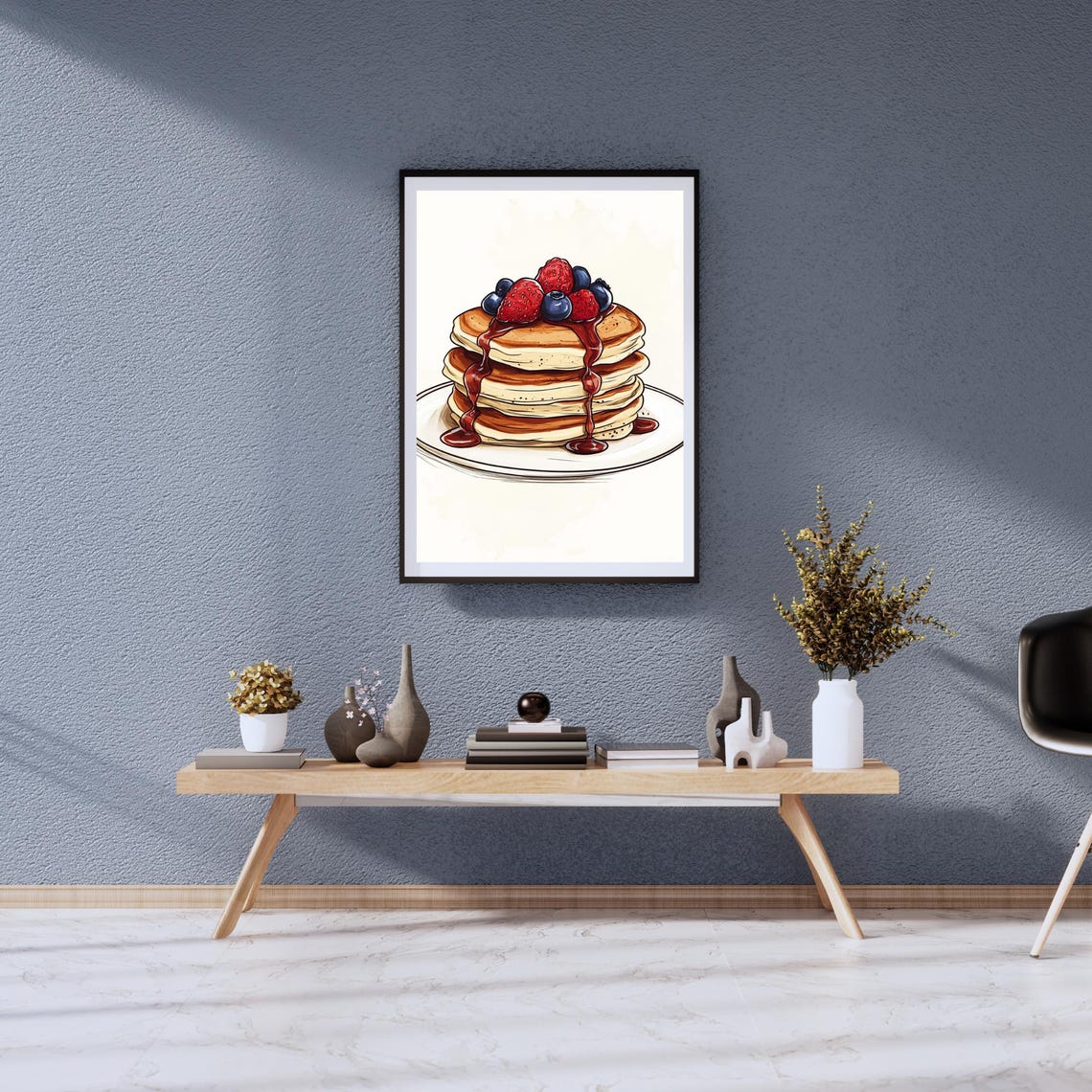 Berry Pancake Stack with Dripping Syrup Sketch Illustration Poster - Image 2