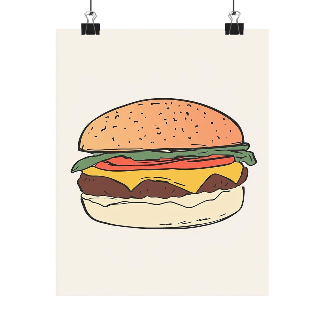Simple Cheeseburger Line Drawing Kitchen Wall Decor Artwork Poster - Image 3