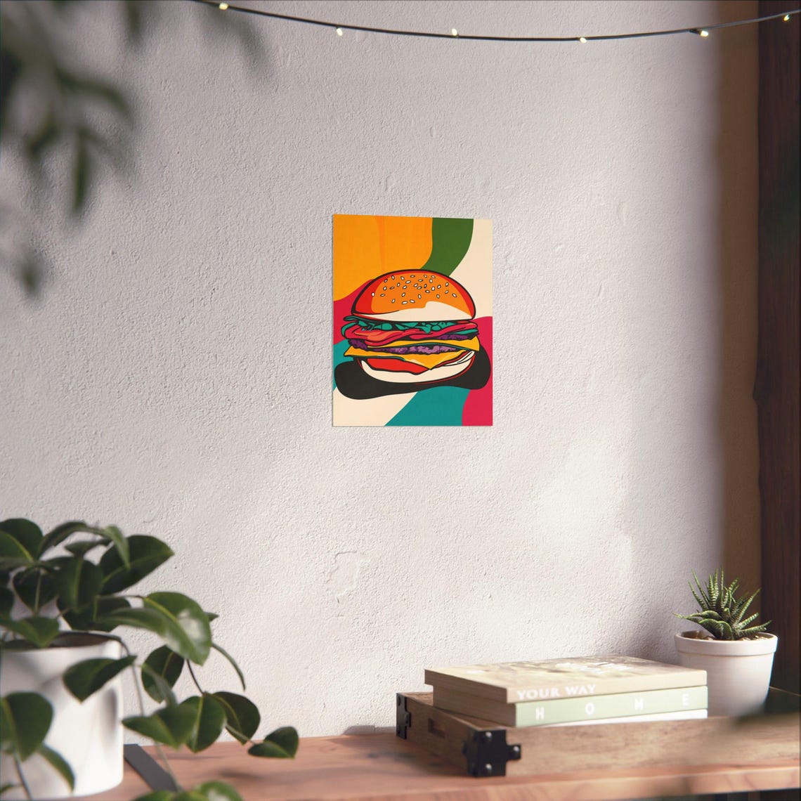 Pop Art Cheeseburger Retro Color Block Fast Food Kitchen Poster - Image 3