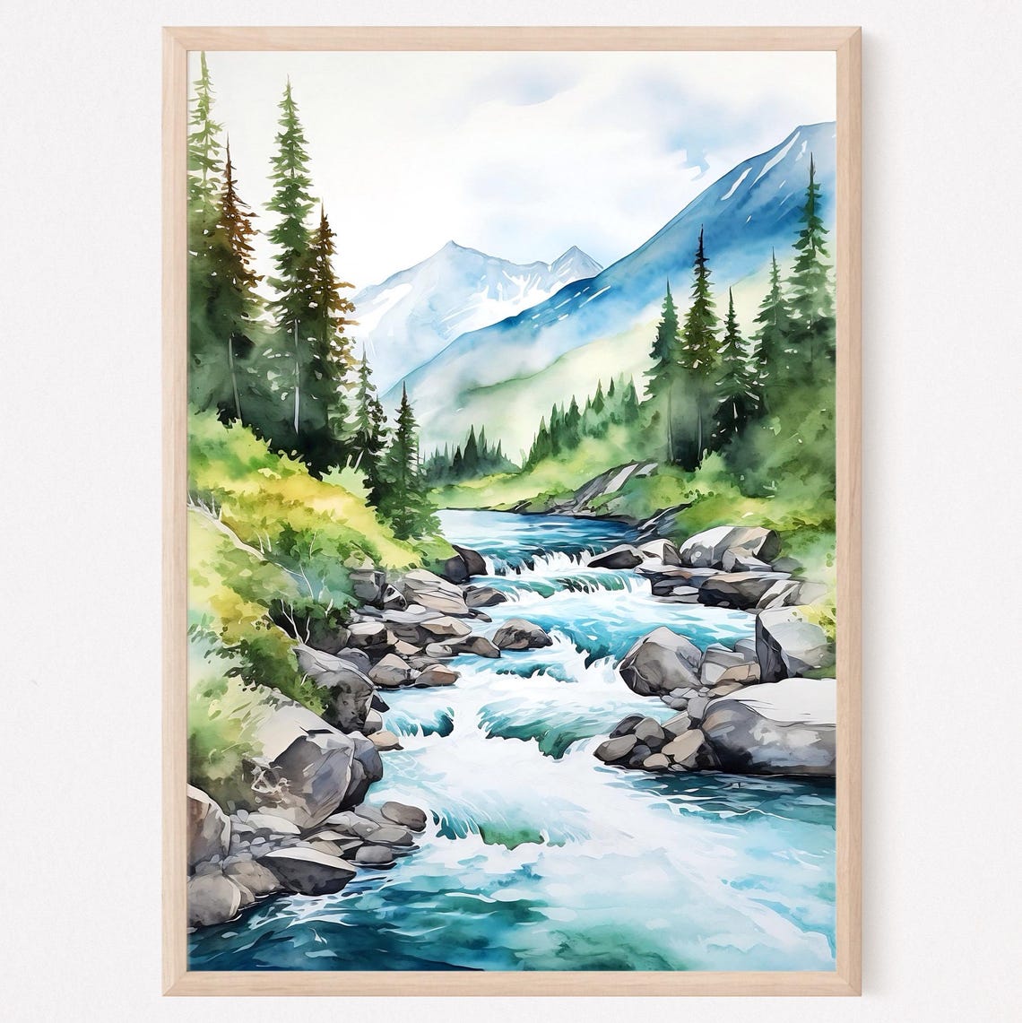 Mountain River Painting Print
