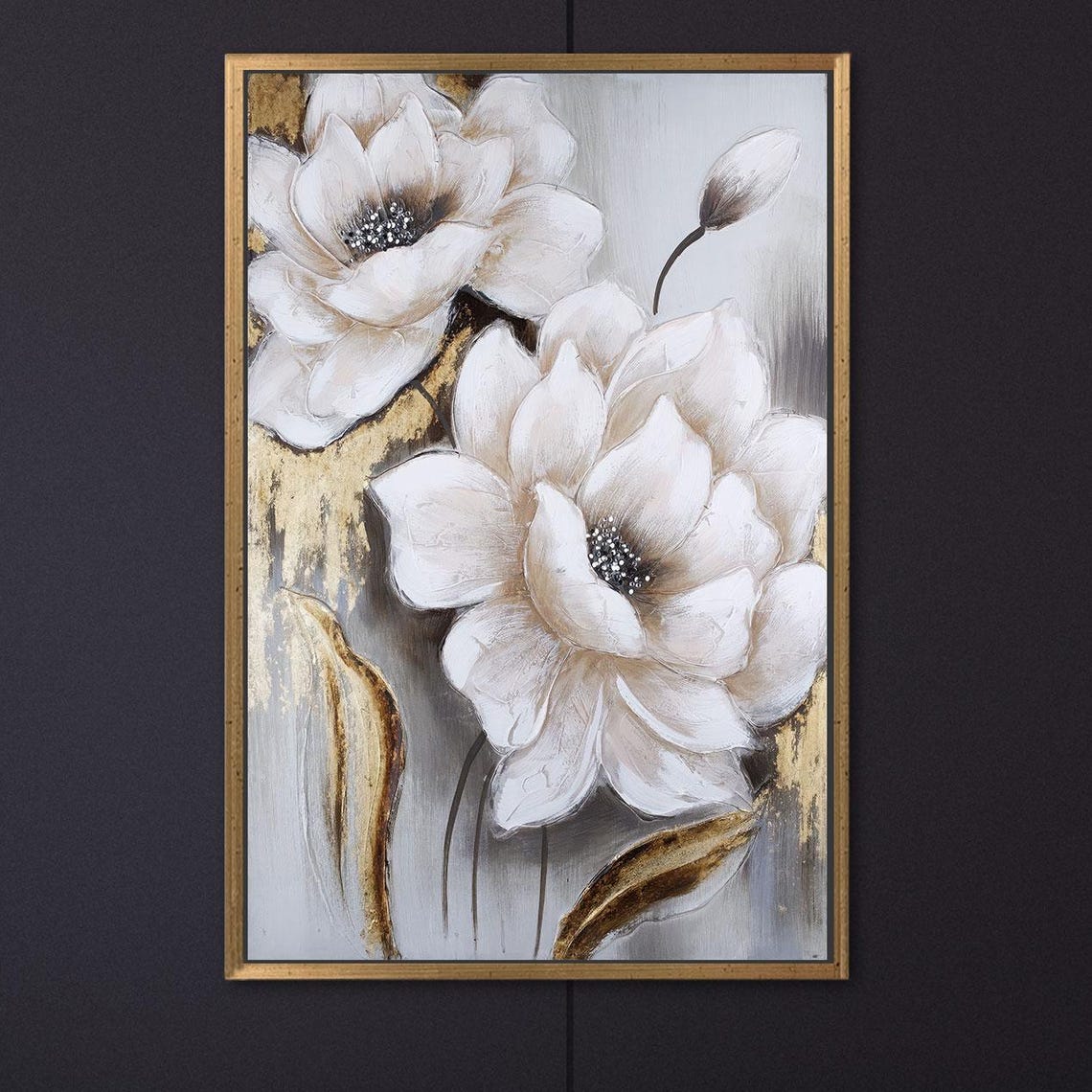 White Flower Artwork Botanical Printed Wall Art Abstract Personalized Gifts Large Canvas Home Decor
