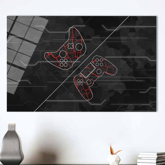 Dark Red Cracked Game Controller Poster for Gamer Room Decor