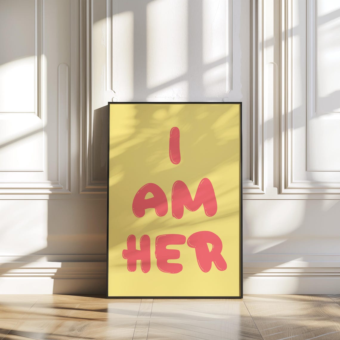 I Am Her Red Bubble Letters Pink Feminist Affirmation Confidence Poster - Image 3