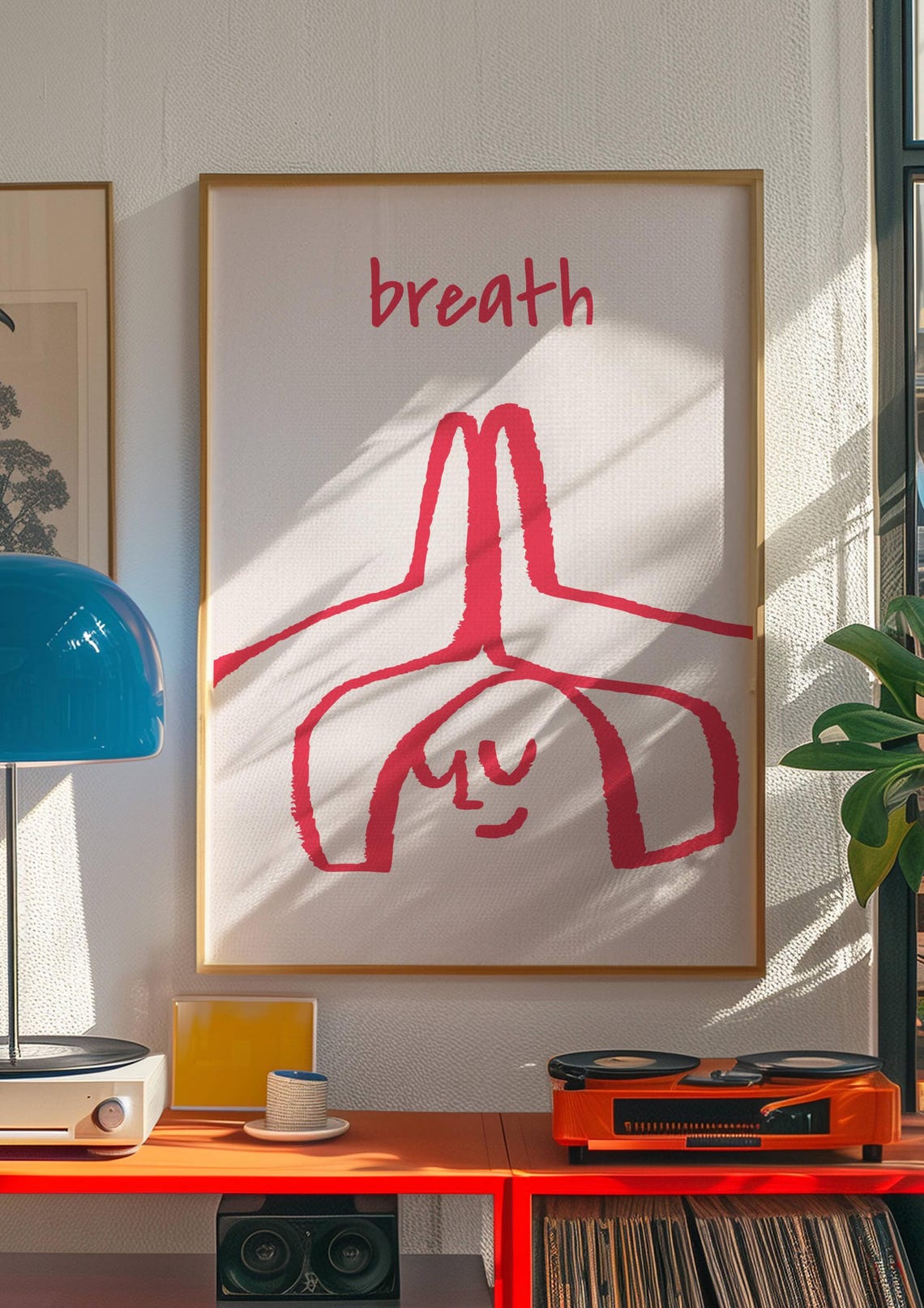Breath Pink Line Drawing Meditating Woman Yoga Mindfulness Art Poster - Image 2