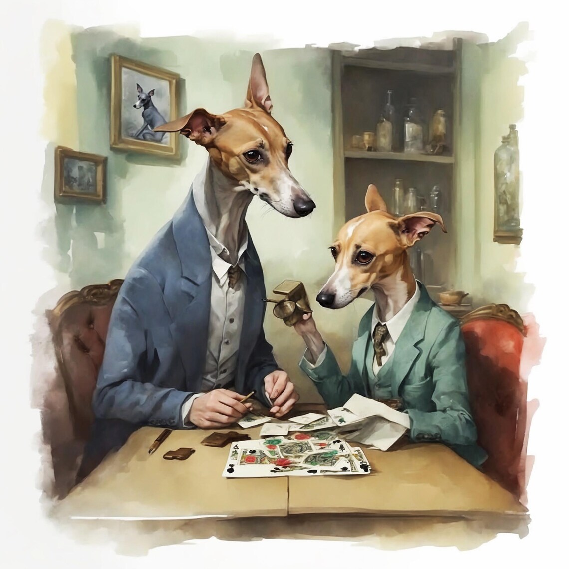Two Dogs Playing Poker Custom Pet Portrait