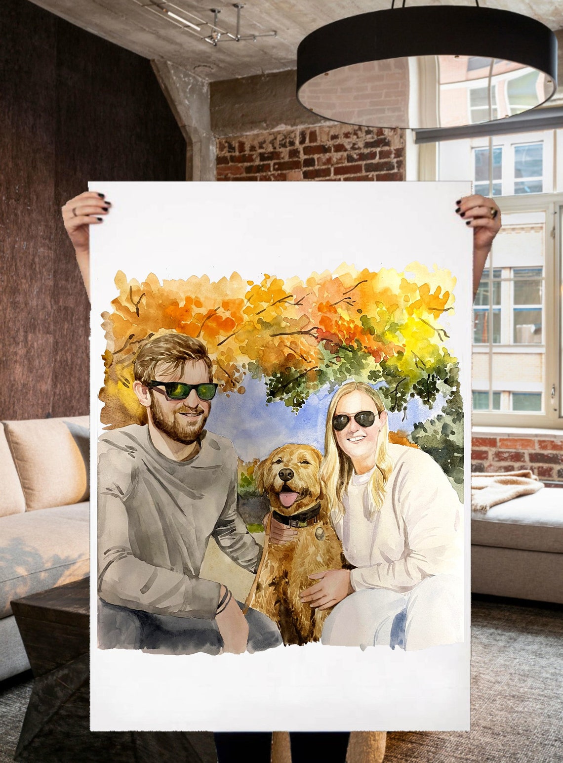 Pet And Owner Watercolor Portrait, Christmas Gift - Image 2