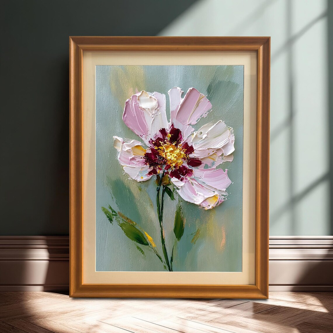 Pink Cosmos Impasto Flower Oil Painting Botanical Art Poster