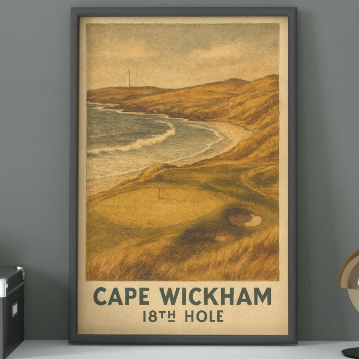 Cape Wickham 18th Hole Coastal Links Vintage Golf Travel Poster
