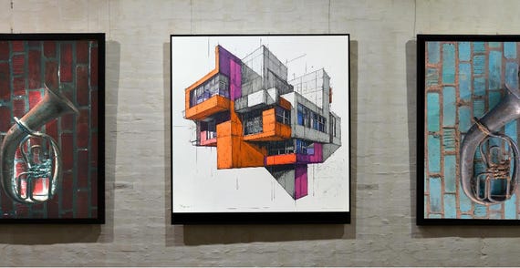 Floating Building Architectural Design Wall Art Print