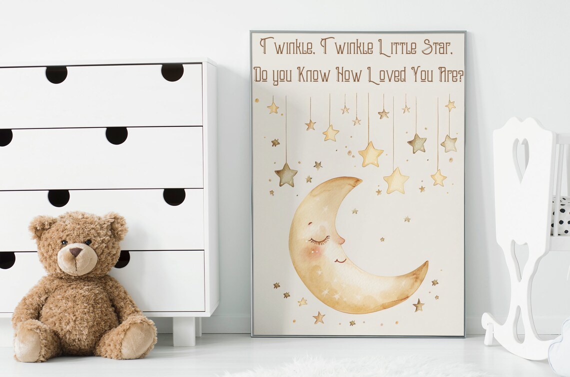 Twinkle Twinkle Little Star Sleepy Moon Watercolor Nursery Poster - Image 2