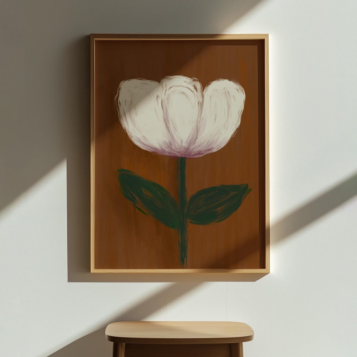 White Tulip Flower on Rust Orange Bold Painterly Floral Poster