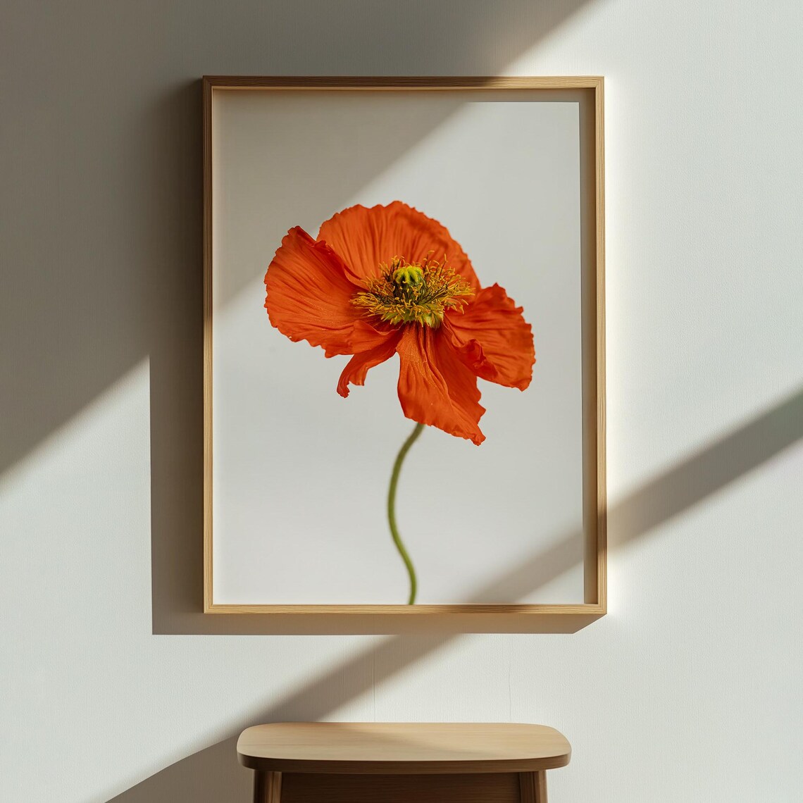 Red Poppy Flower Print Minimalist Botanical Wall Art Modern Floral Poster Closeup Bloom