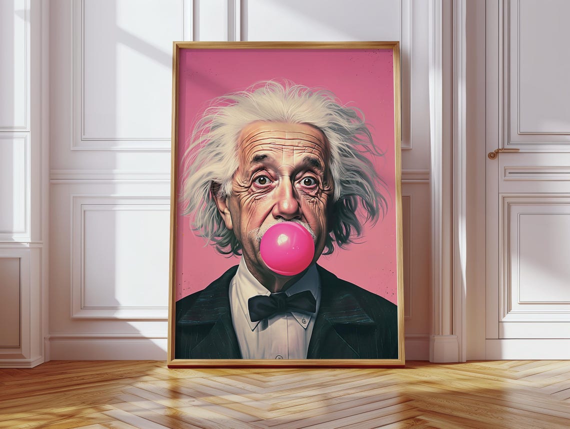 Einstein Bubble Gum Pop Art Print Funny Scientist Decor