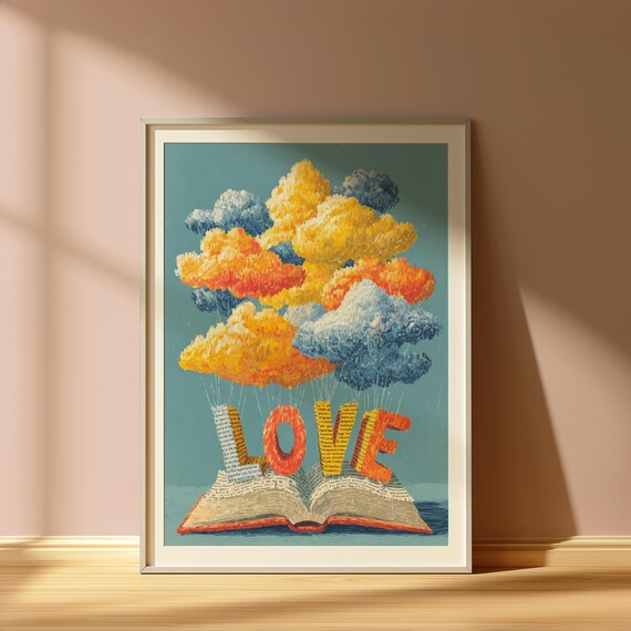 Love Word Art Open Book Rising Letters Colorful Whimsical Print