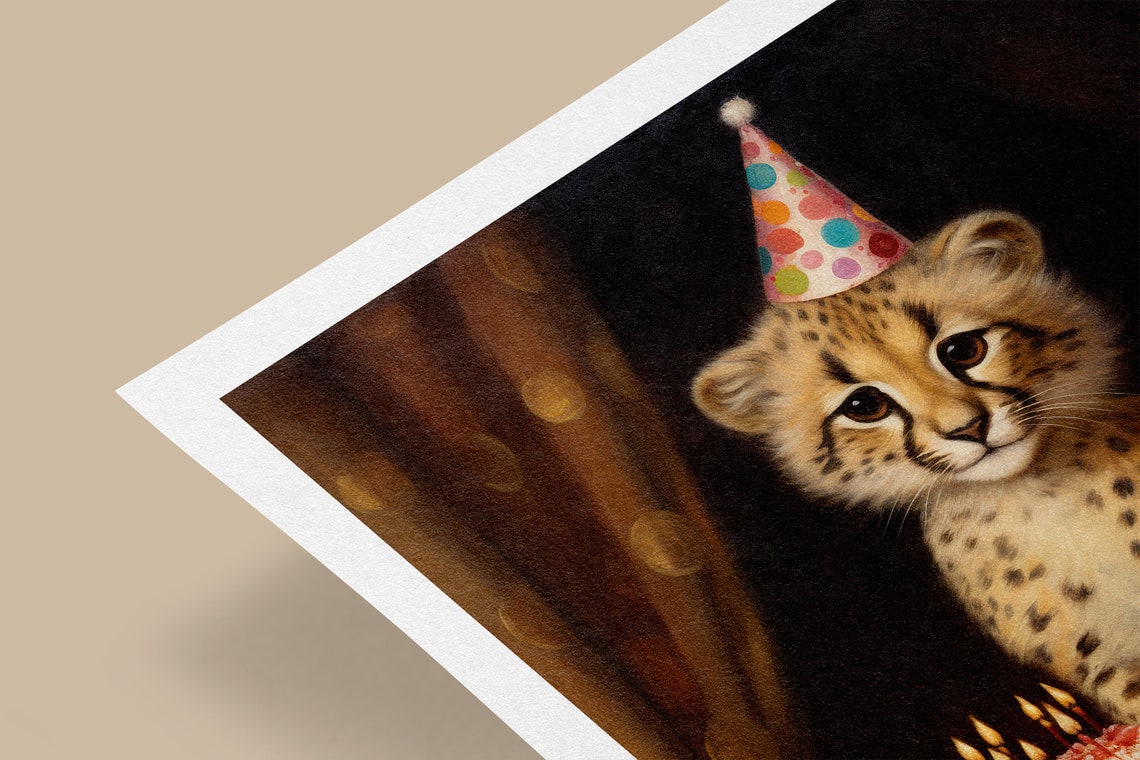 Cheetah Cub With a Polka Dot Party Hat and Birthday Cake Poster - Image 2