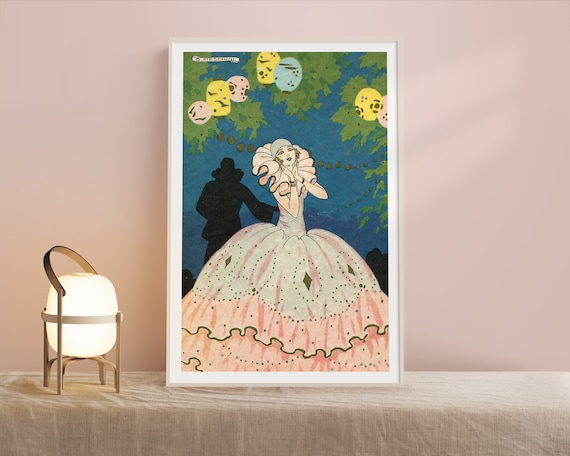 Pierrot Lady in a Pink Gown Under Glowing Paper Lanterns Poster