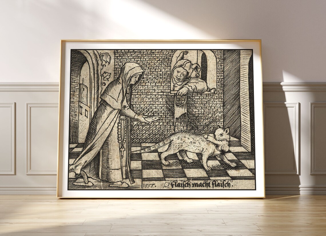 Antique Penis-Stealing Cat Print, Vintage Oddity - Image 3