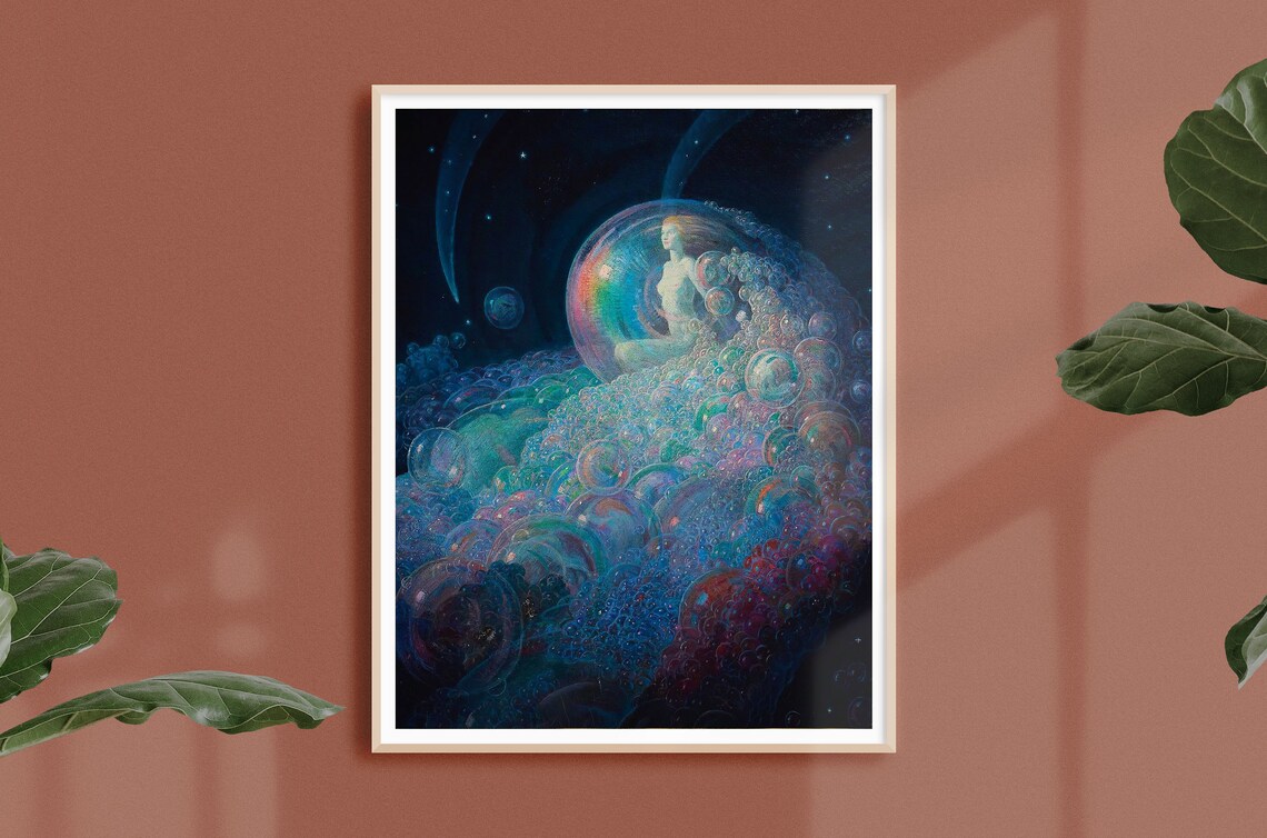 Vintage Surreal Cosmic Bubble Woman Art Print - Image 2