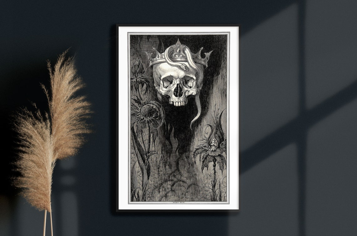 Crowned Skull With a Snake Henry Keen Gothic Engraving Art Poster - Image 2